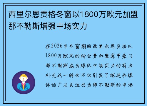 西里尔恩贡格冬窗以1800万欧元加盟那不勒斯增强中场实力